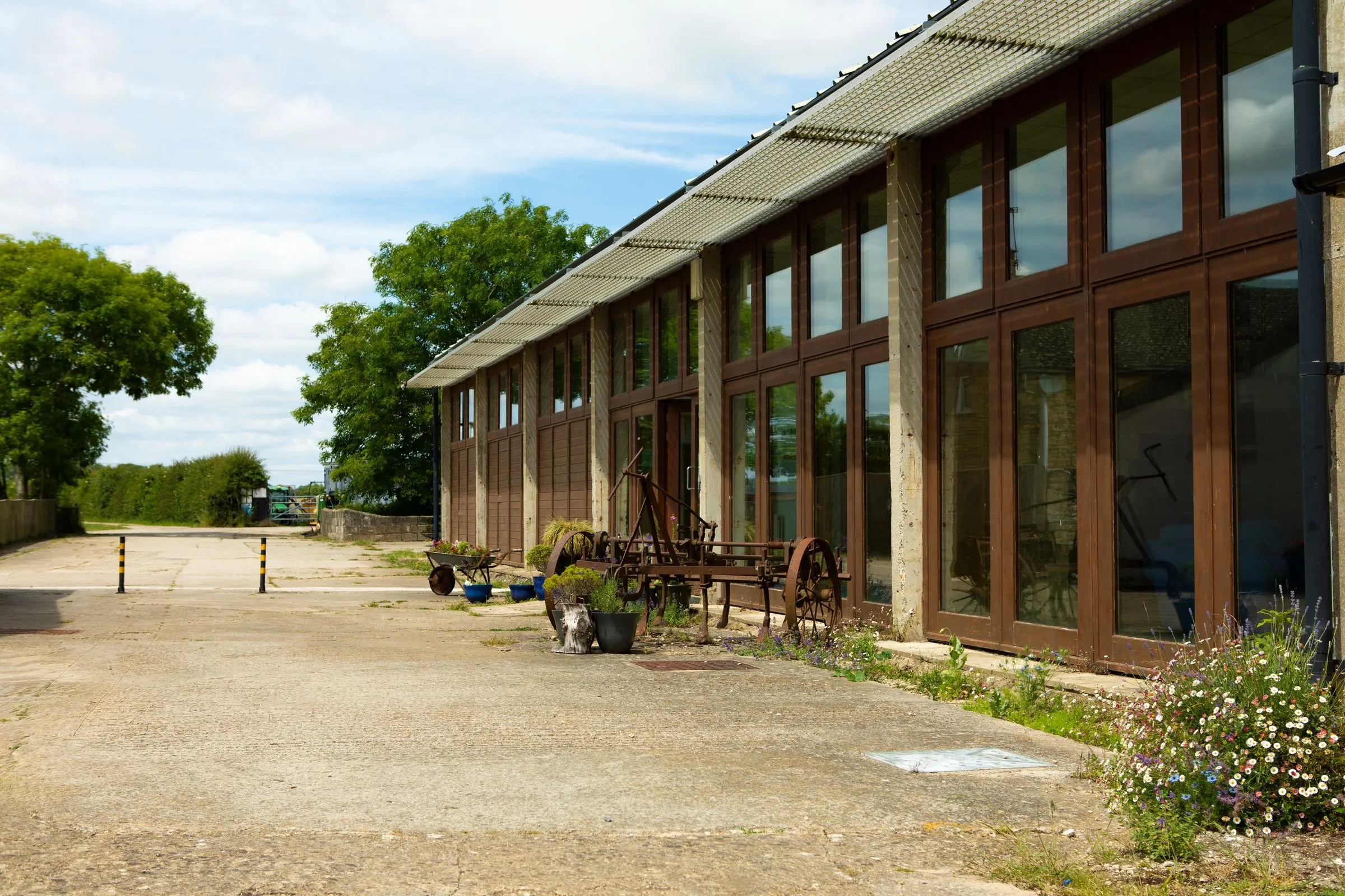 The hall building and courtyard on a sunny day