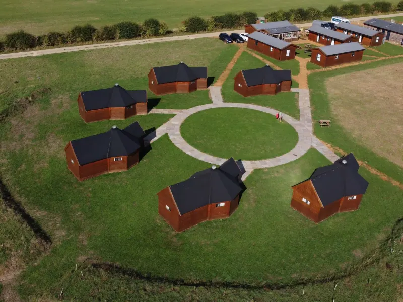The timber yurt village from above