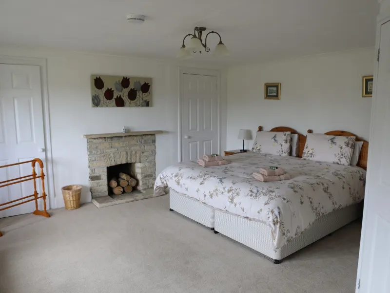 A double bedroom with a period fireplace