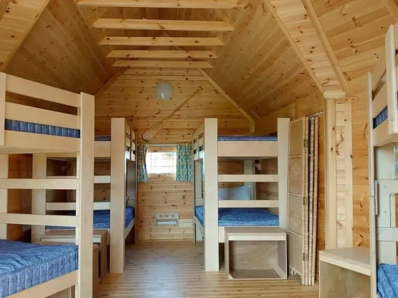 Bunk beds inside a timber yurt